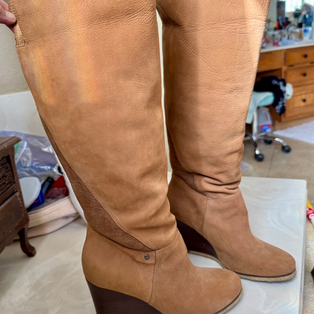 UGG Tan Leather Heeled Boots